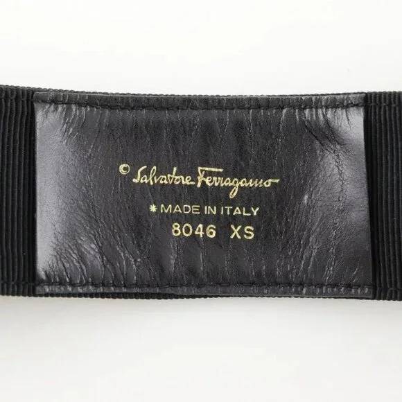Salvatore Ferragamo Vala Ribbon belt 8046 Black / Gold Hardware canvas/Pla...